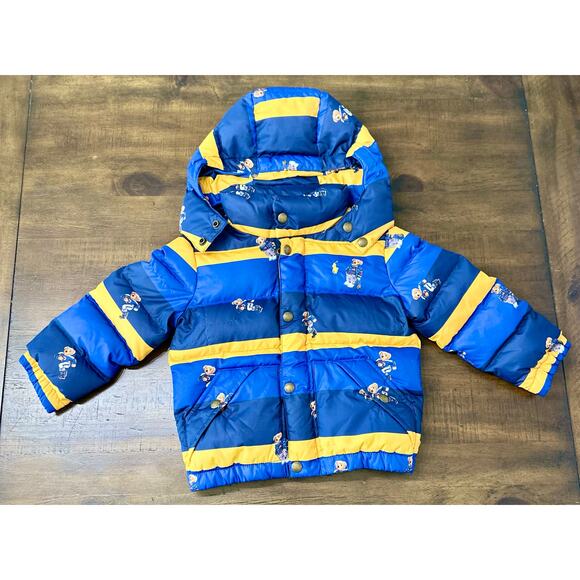 Polo by Ralph Lauren Other - Polo Ralph Lauren Toddler Boys‎ 3T Blue Yellow Polo Bear Puffer Jacket Hooded